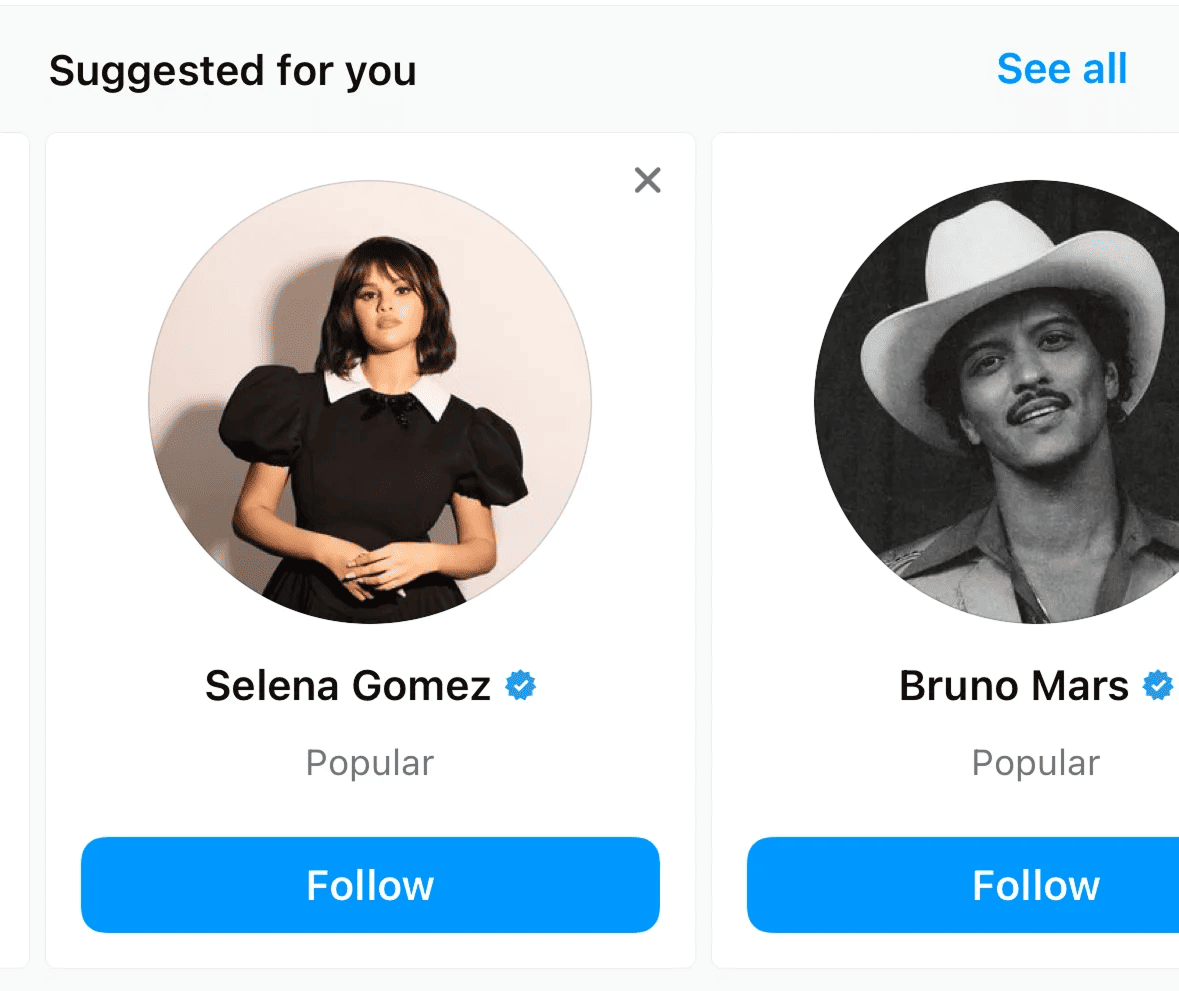 Instagram Feed showing algorithmic bias