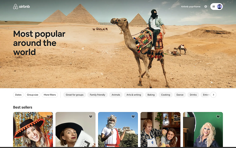Airbnb - Hero image showing unforgettable experiences