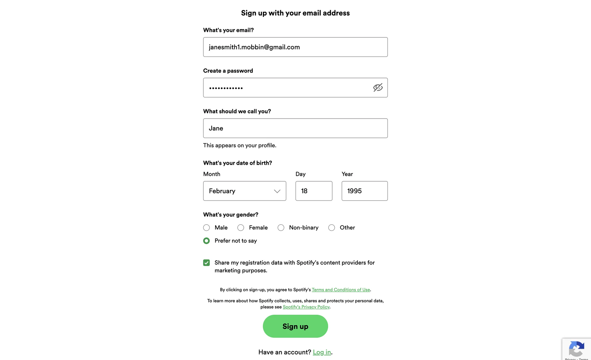 Análise de formulário de registro do Spotify