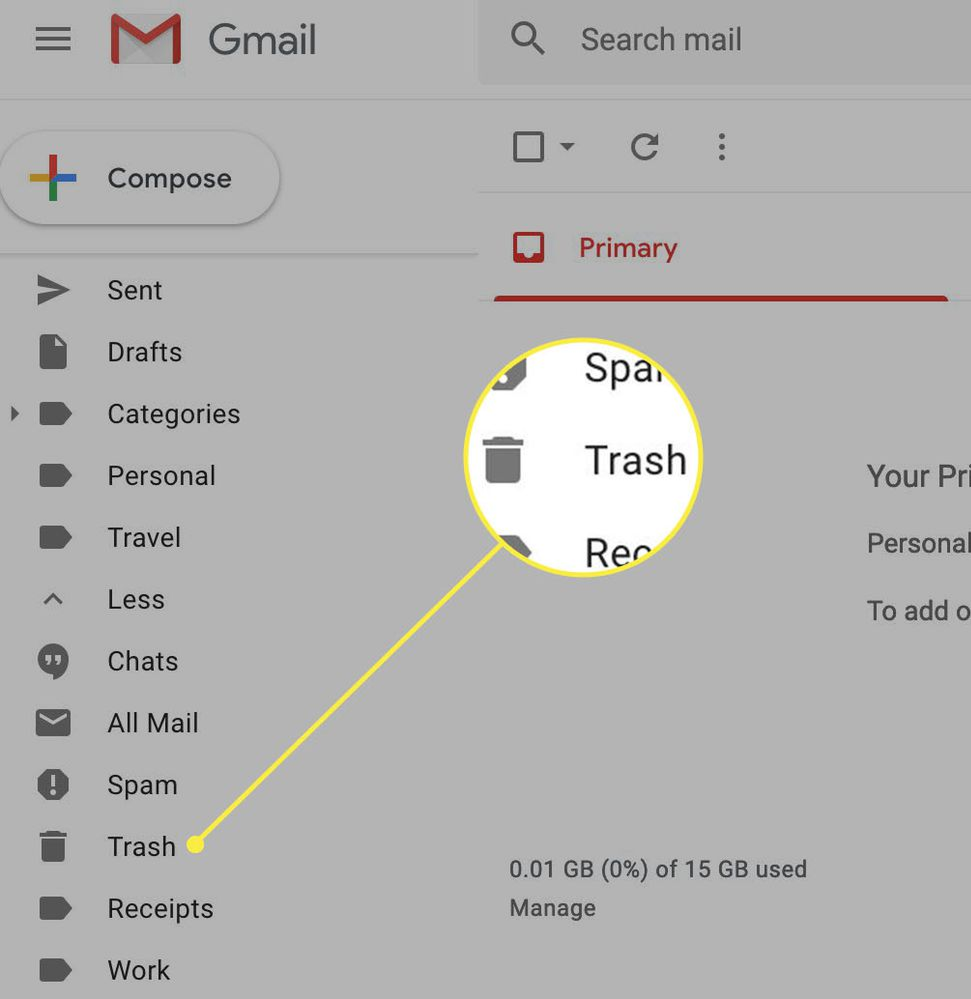 Gmail trash can icon